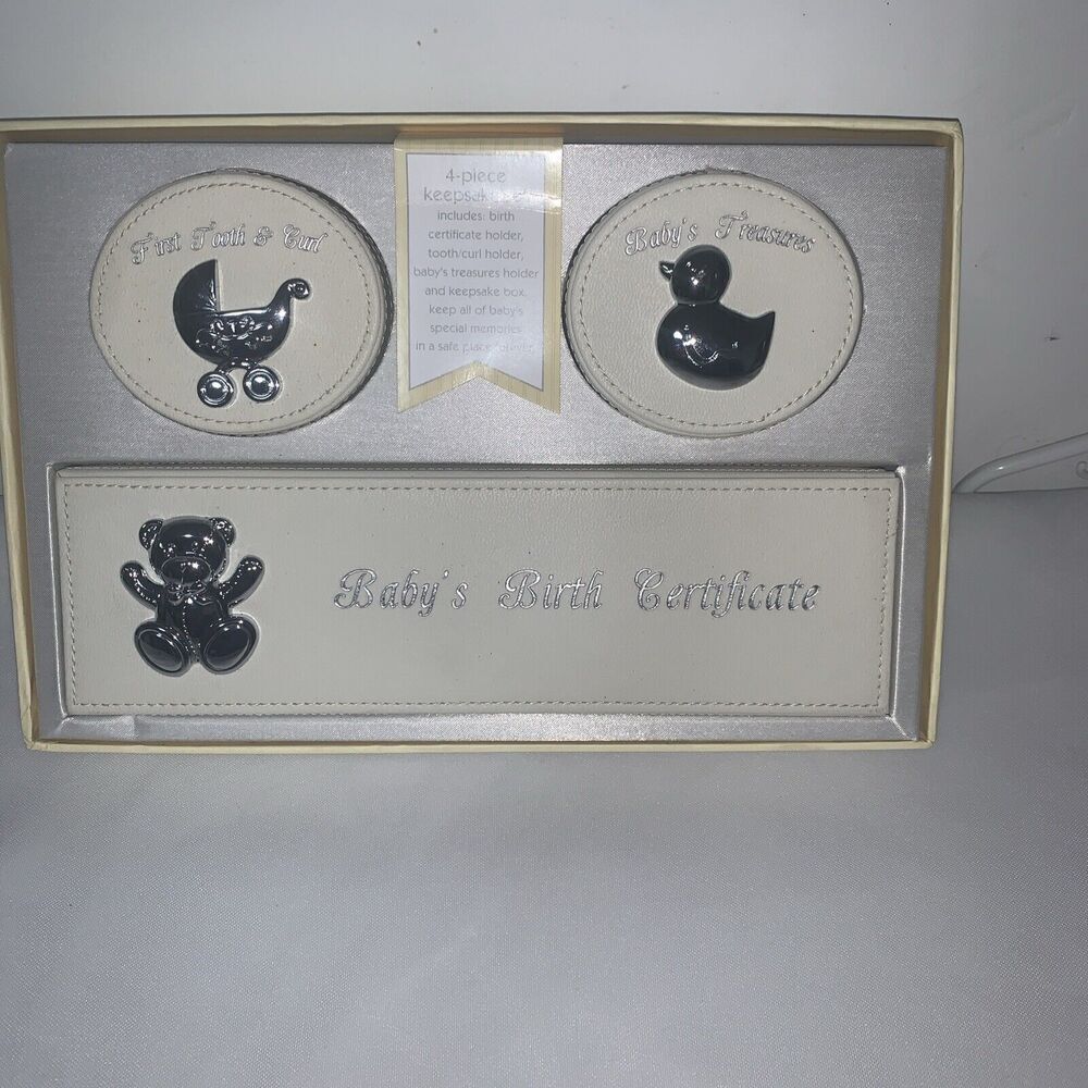 Baby Boy Keepsake 4 Piece Keepsake Box Set with Birth Certificate Storage Box
